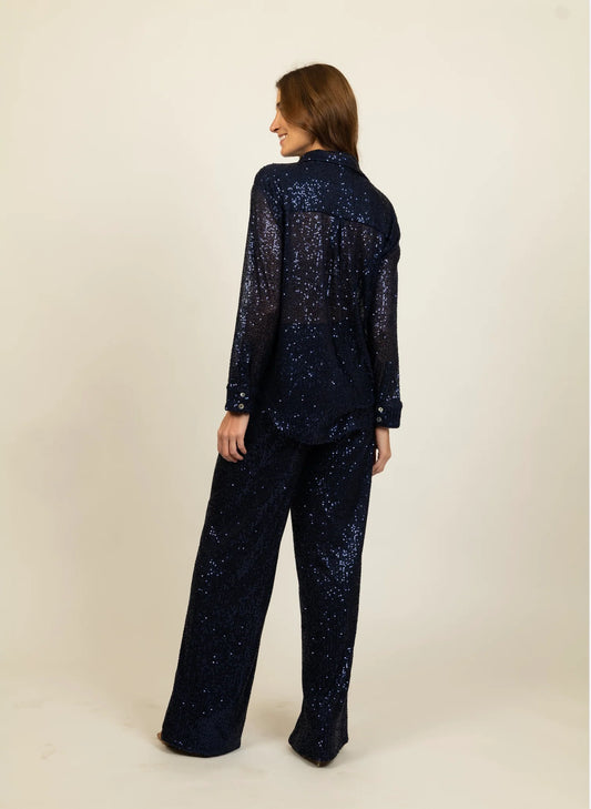 Kat Sequin Pant - Blue Sequin