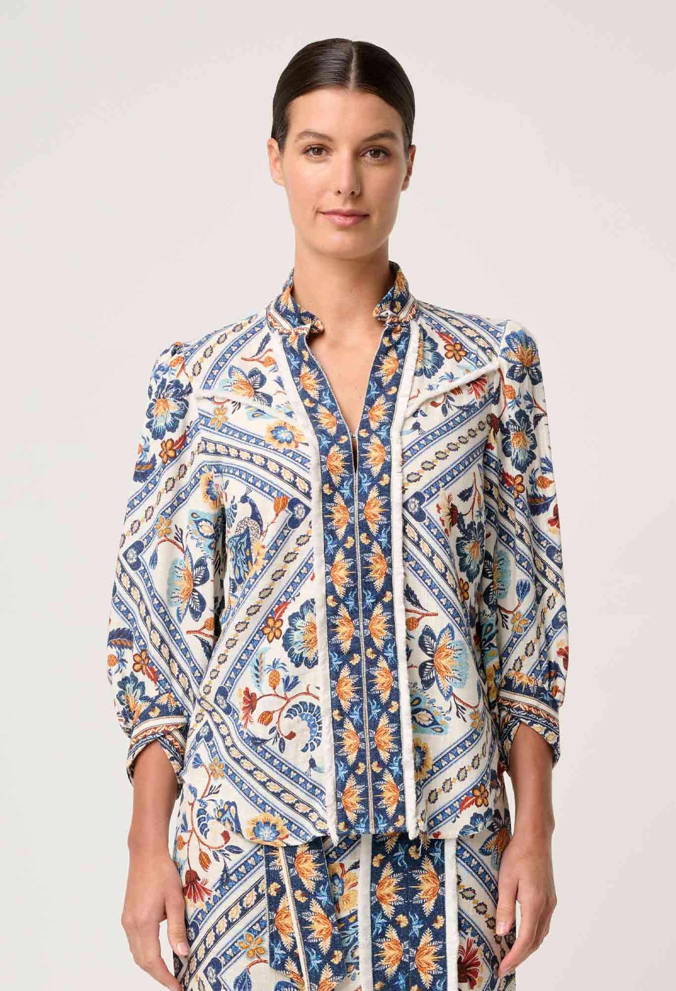 Alexis Linen Viscose Contrast Trim Fringe Shirt - Petinos Floros