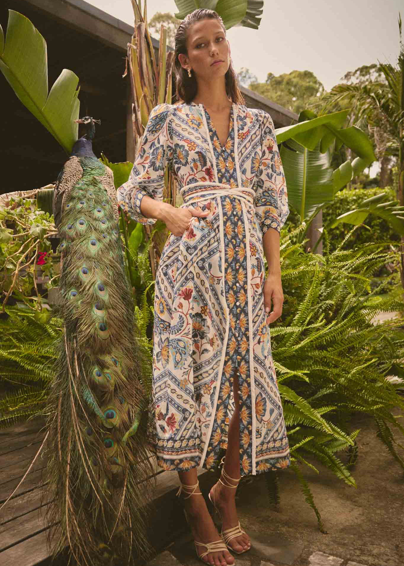 Alexis Contrast Trim Silk Cotton Midi Dress - Petinos Floros