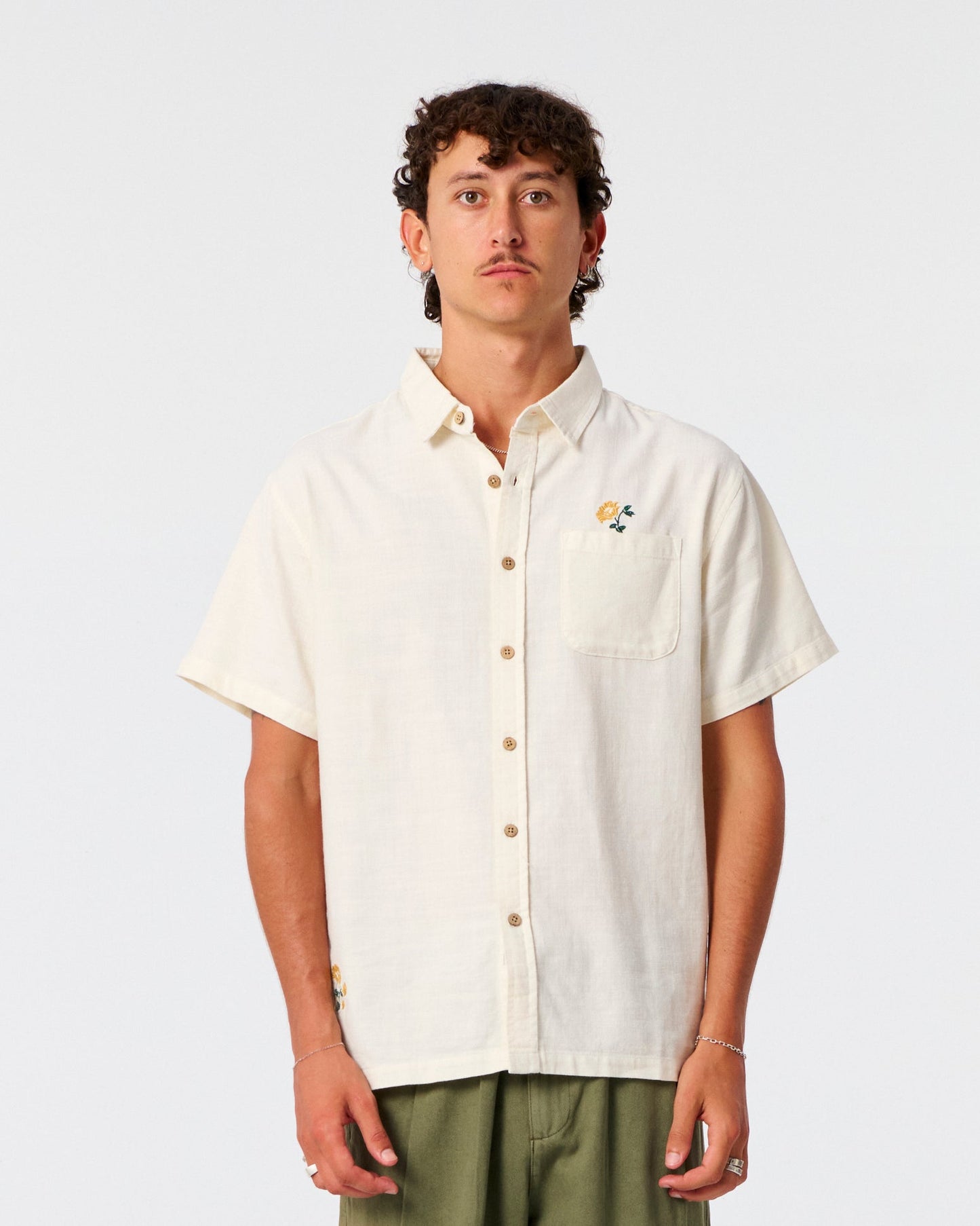 Peace Flower Embro SS Shirt - Ecru - photo 1