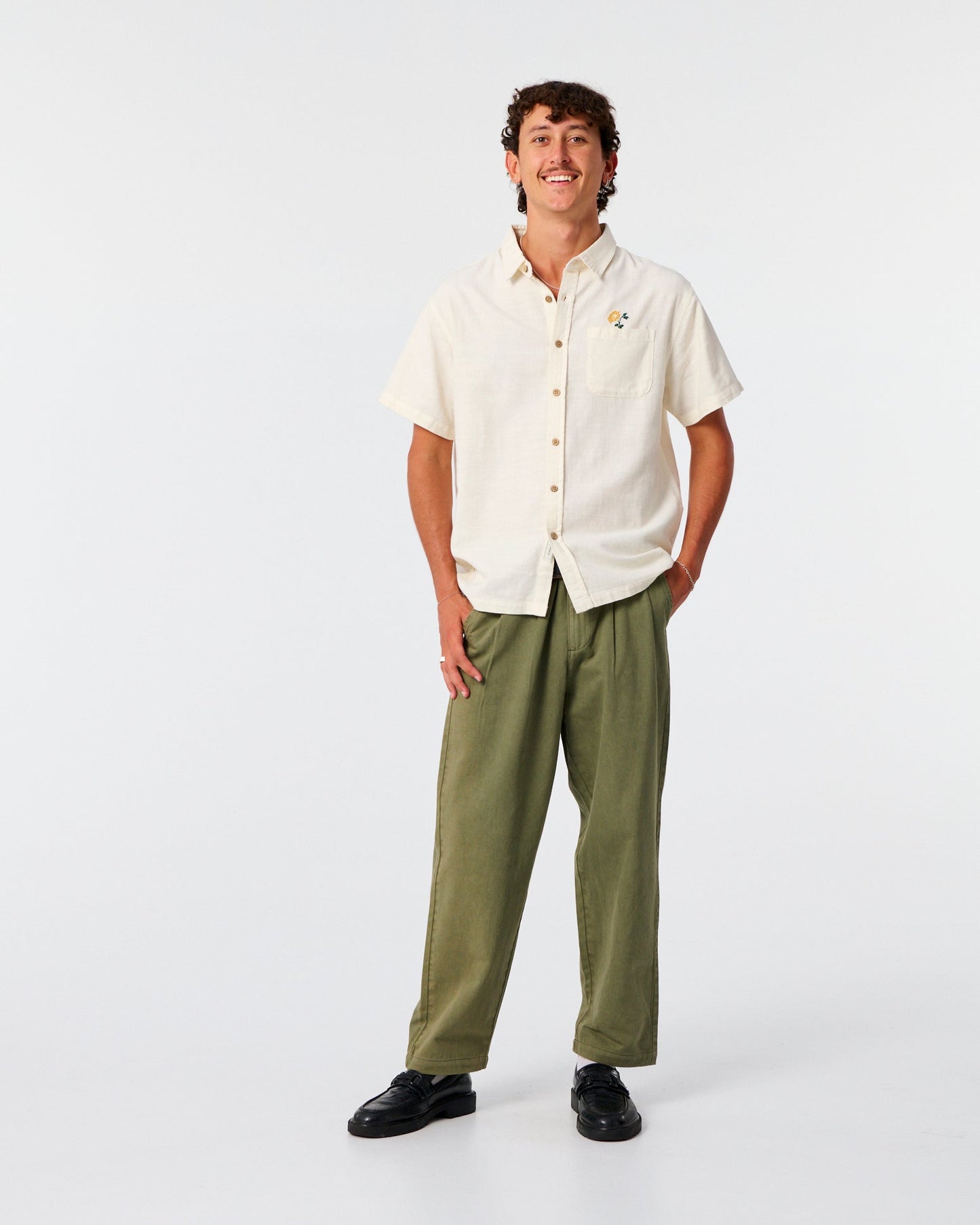 Peace Flower Embro SS Shirt - Ecru - photo 4