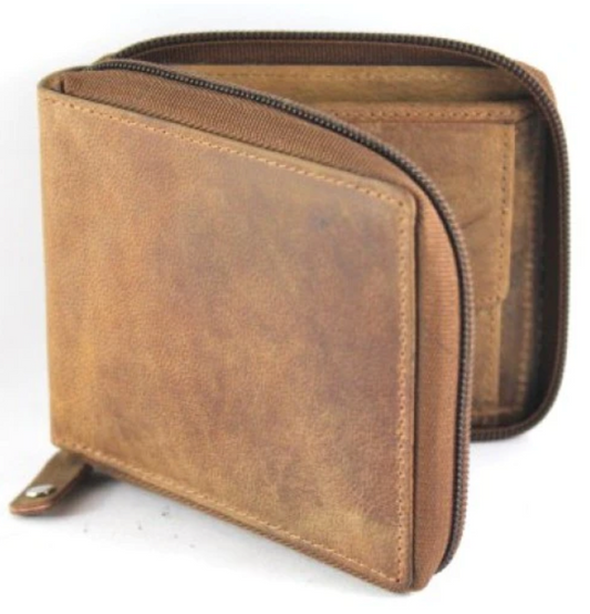 Nubuck Brown Leather Wallet with RFID