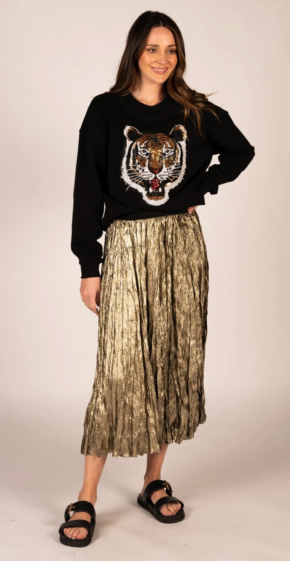 Lilian Pleat Skirt - Crushed Gold