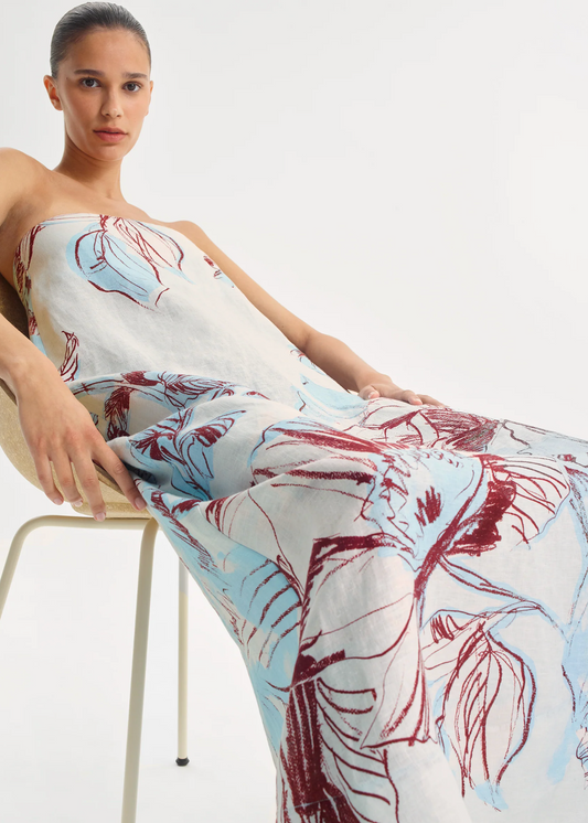 Mae Linen Strapless Dress - Sky