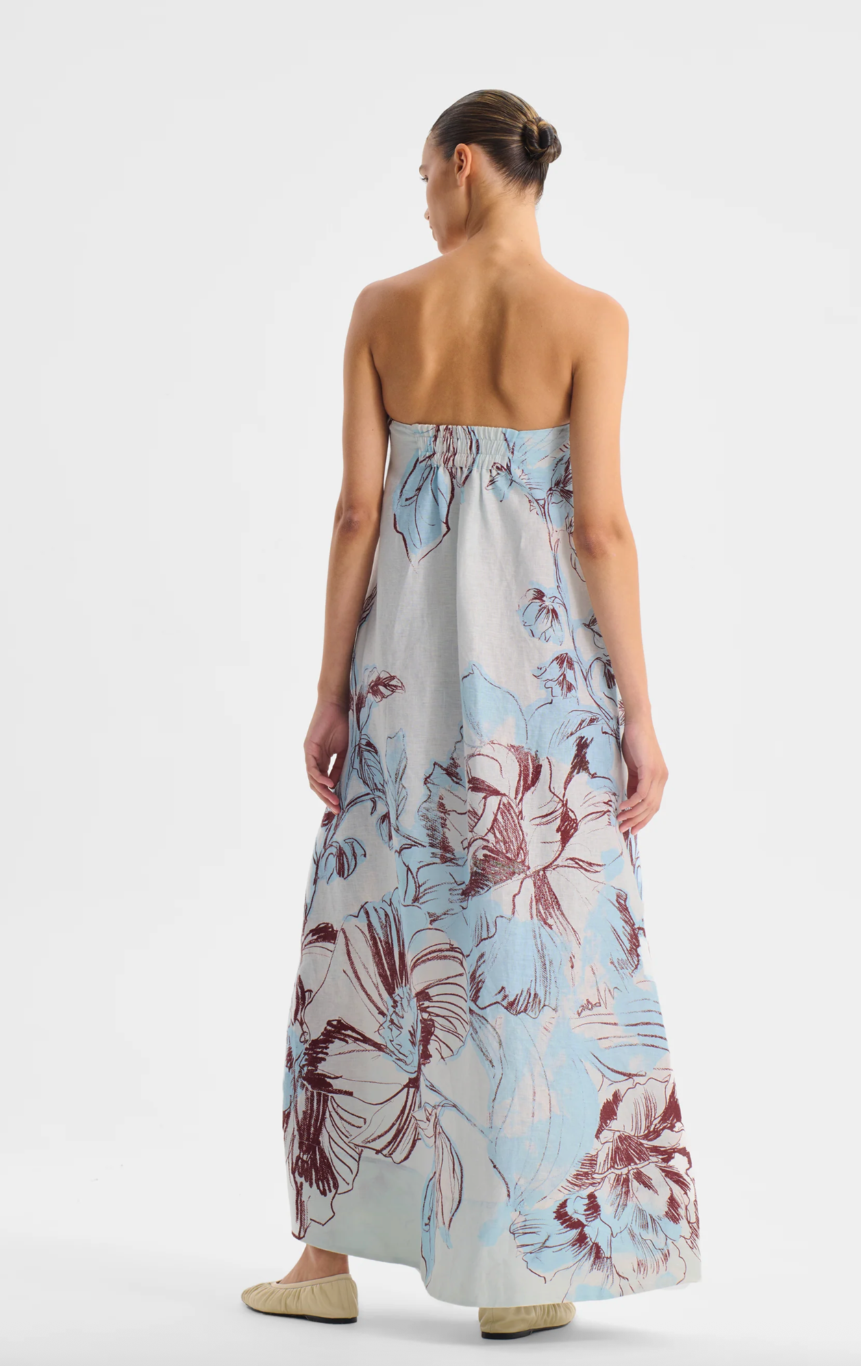 Mae Linen Strapless Dress - Sky