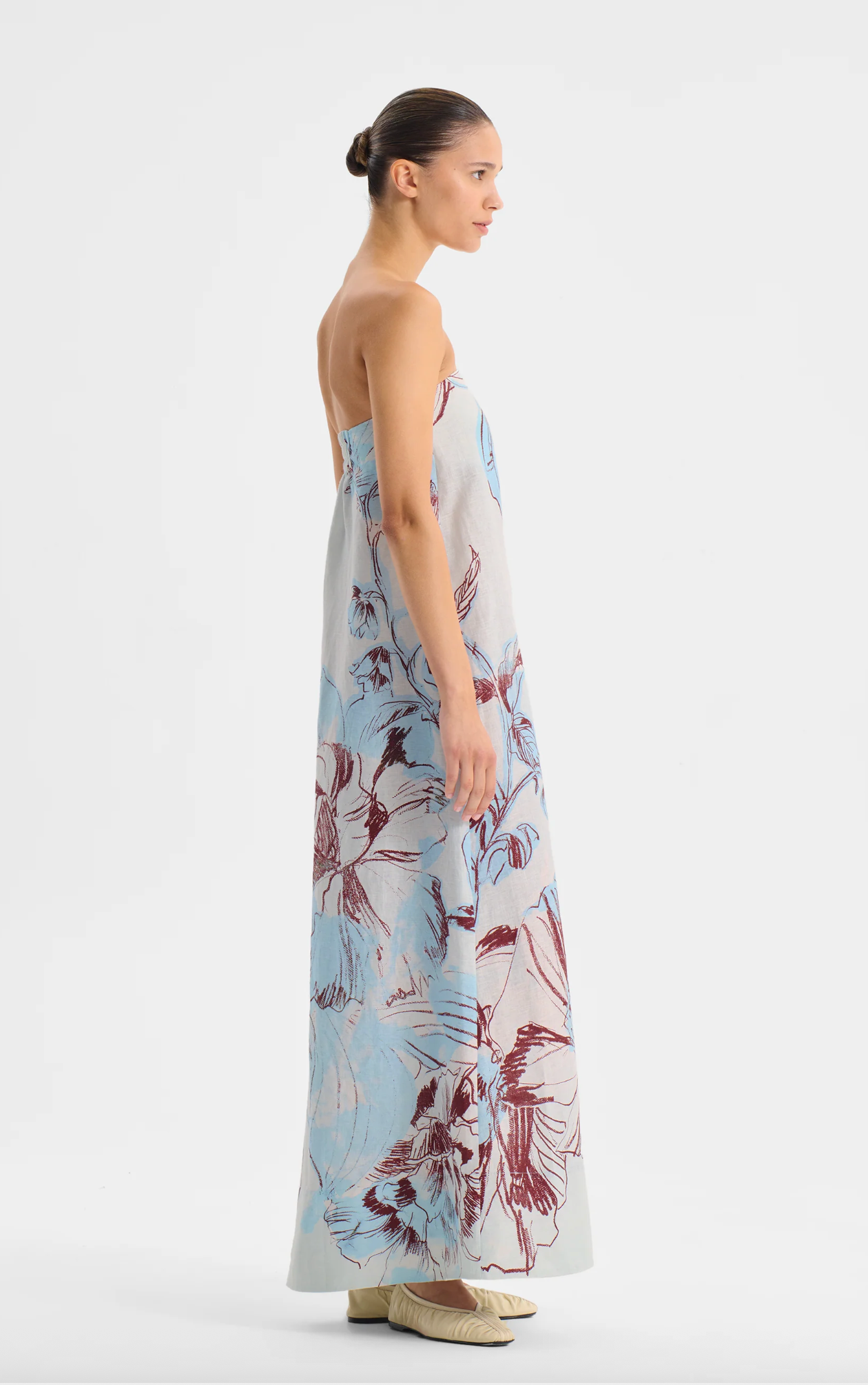 Mae Linen Strapless Dress - Sky