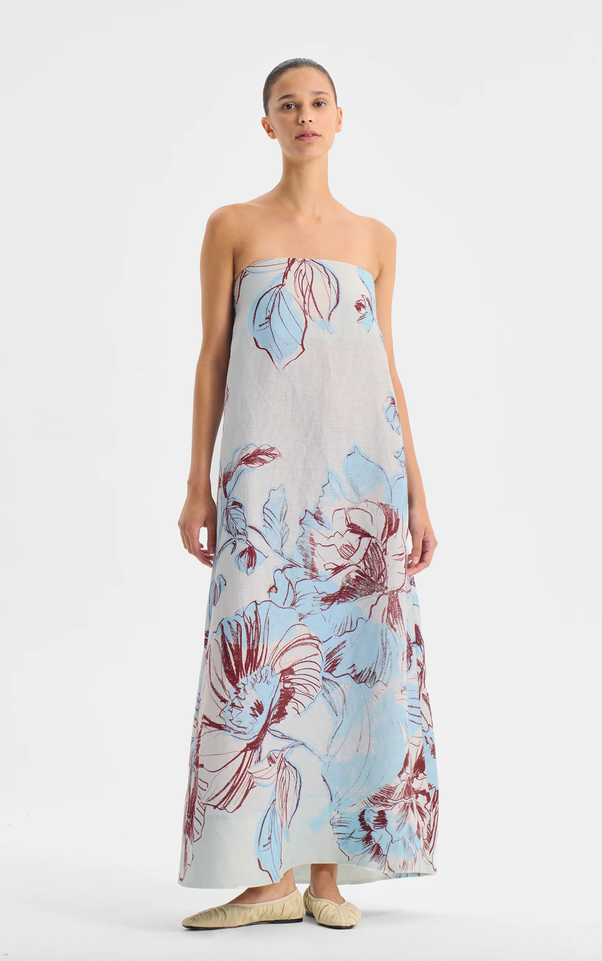Mae Linen Strapless Dress - Sky