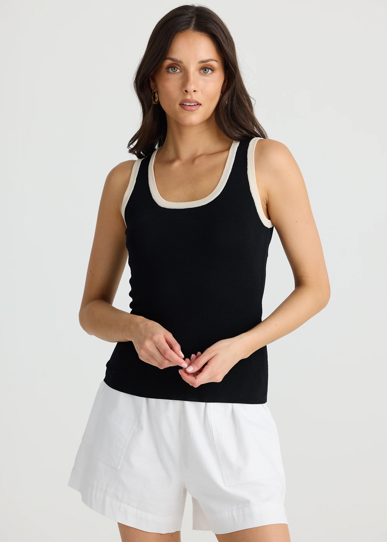 Ollie Contrast Tank - Black W White