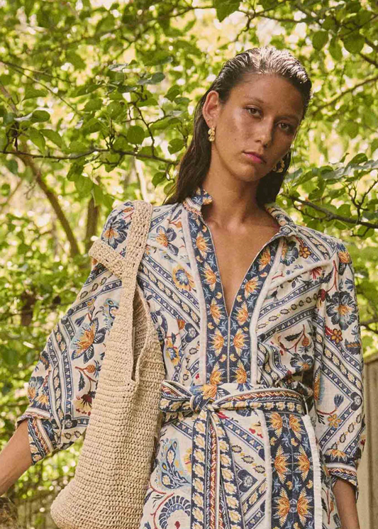 Alexis Linen Viscose Contrast Trim Fringe Shirt - Petinos Floros