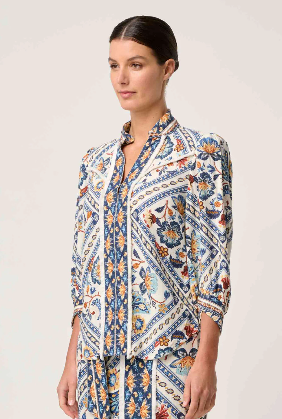 Alexis Linen Viscose Contrast Trim Fringe Shirt - Petinos Floros