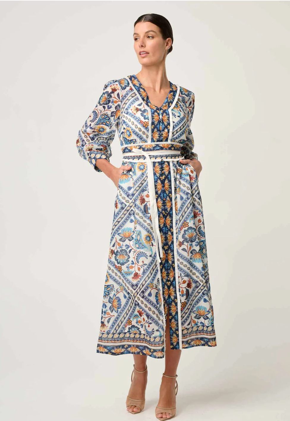 Alexis Contrast Trim Silk Cotton Midi Dress - Petinos Floros