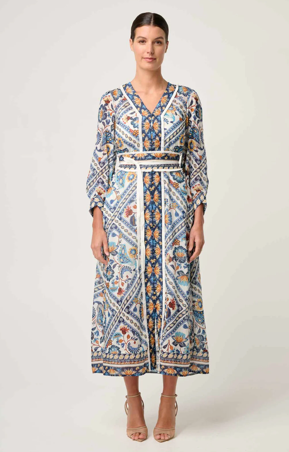 Alexis Contrast Trim Silk Cotton Midi Dress - Petinos Floros