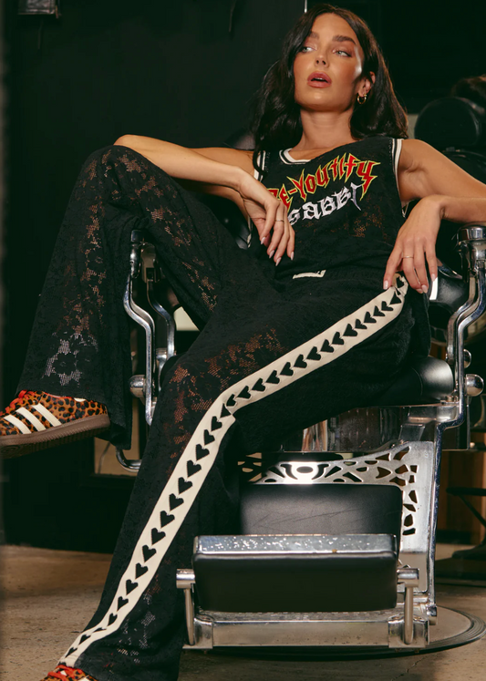 The Raving Hearts Lace Pants - Black