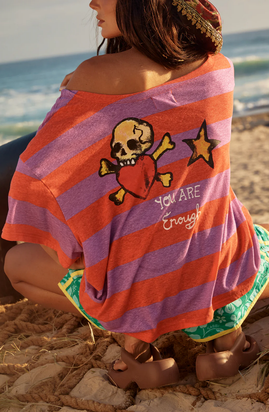 Bad To The Bone Striped Off The Shoulder Tee