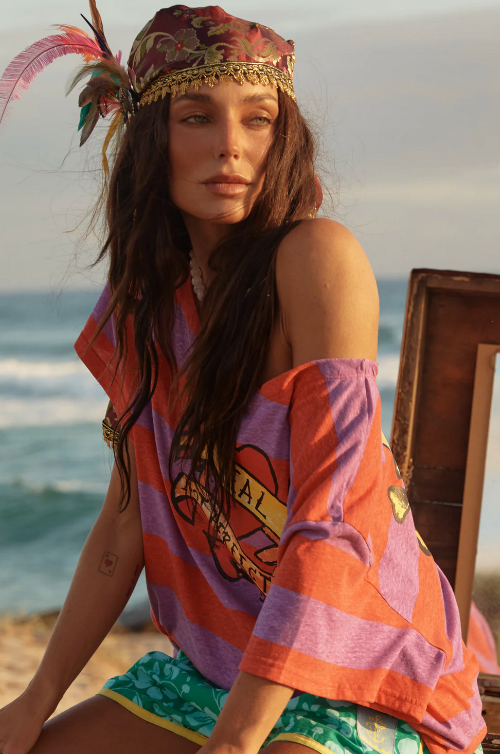 Bad To The Bone Striped Off The Shoulder Tee