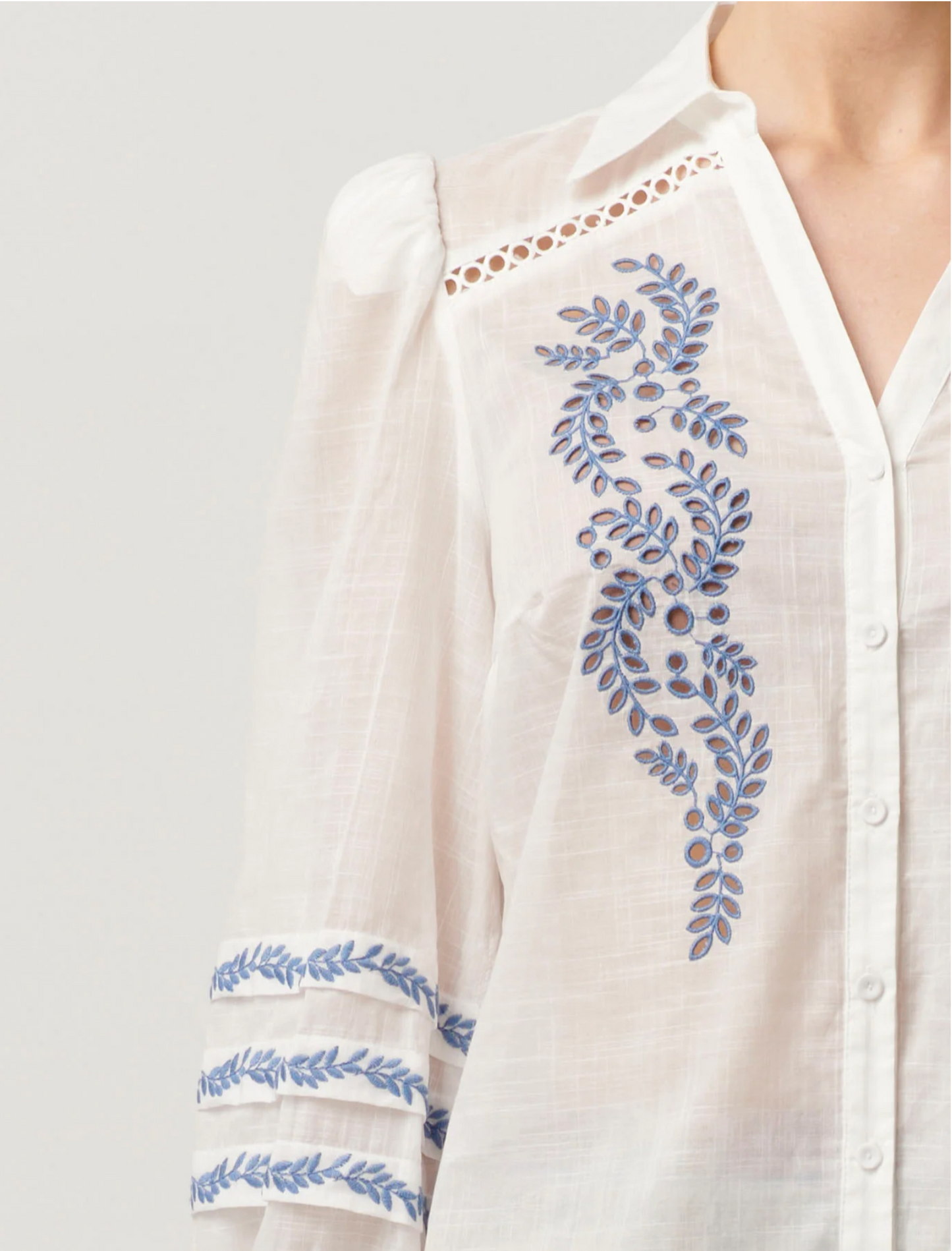 Fleurine Placement Embroided Cotton Slub Shirt