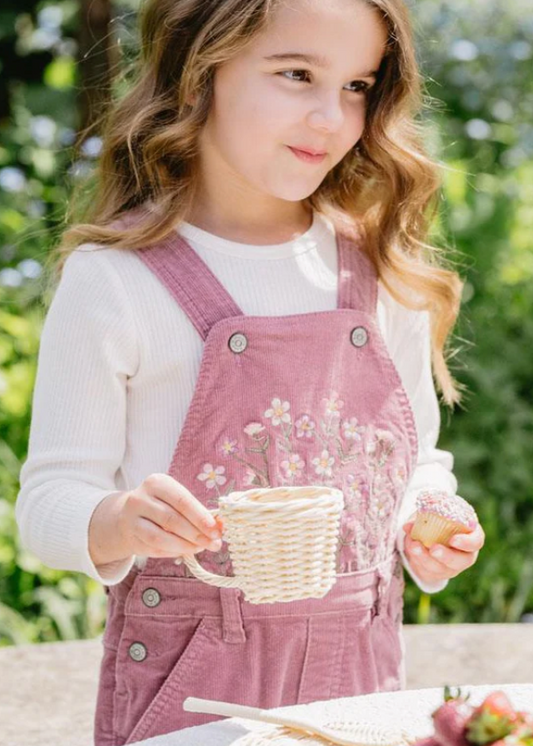 Flossy Embroidered Cord Overalls - Heather