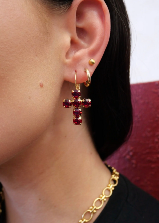 Crystal Cross Drop Earrings - Topaz