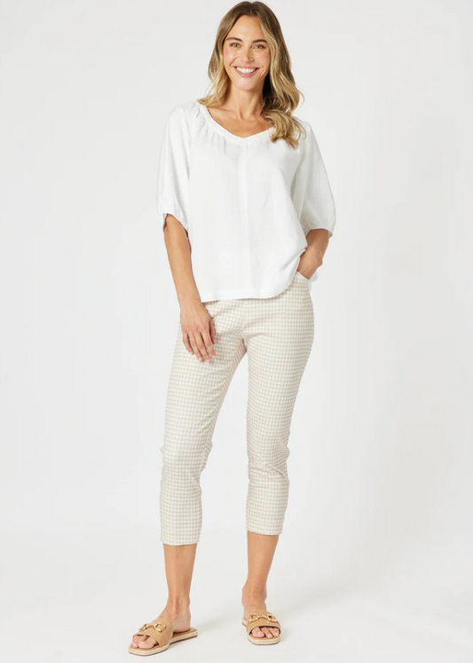 Lino V Neck Top - White