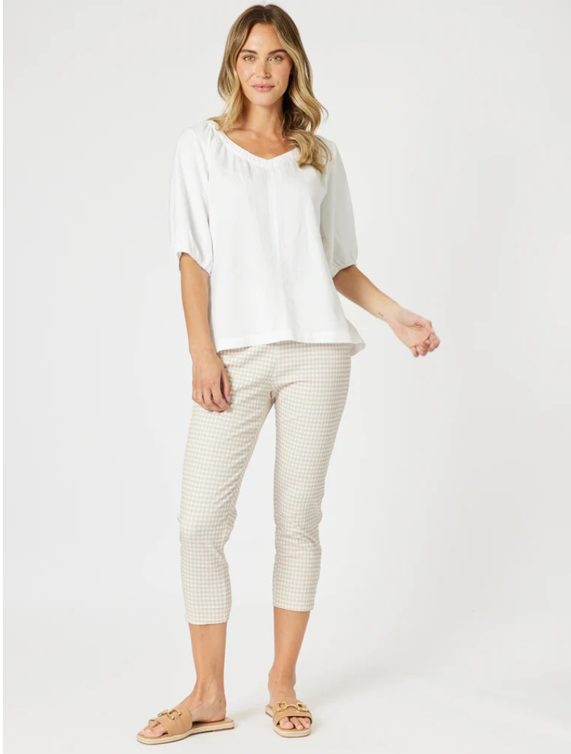 Lino V Neck Top - White