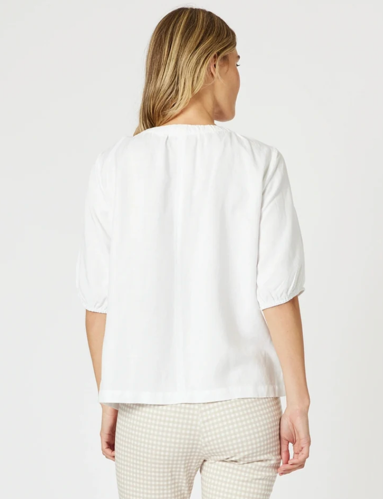 Lino V Neck Top - White