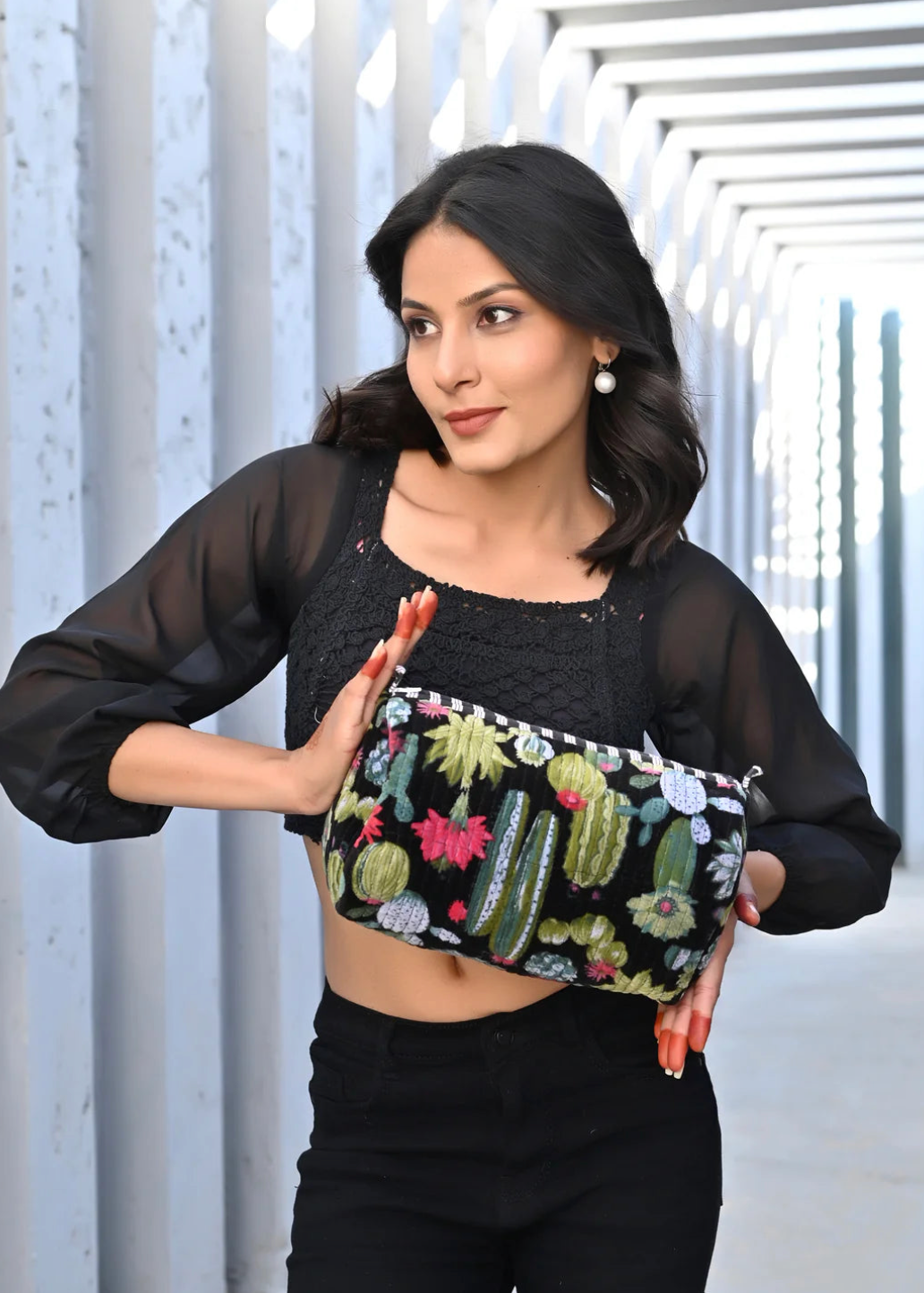 Cactus Velvet 3 Piece Set - Black