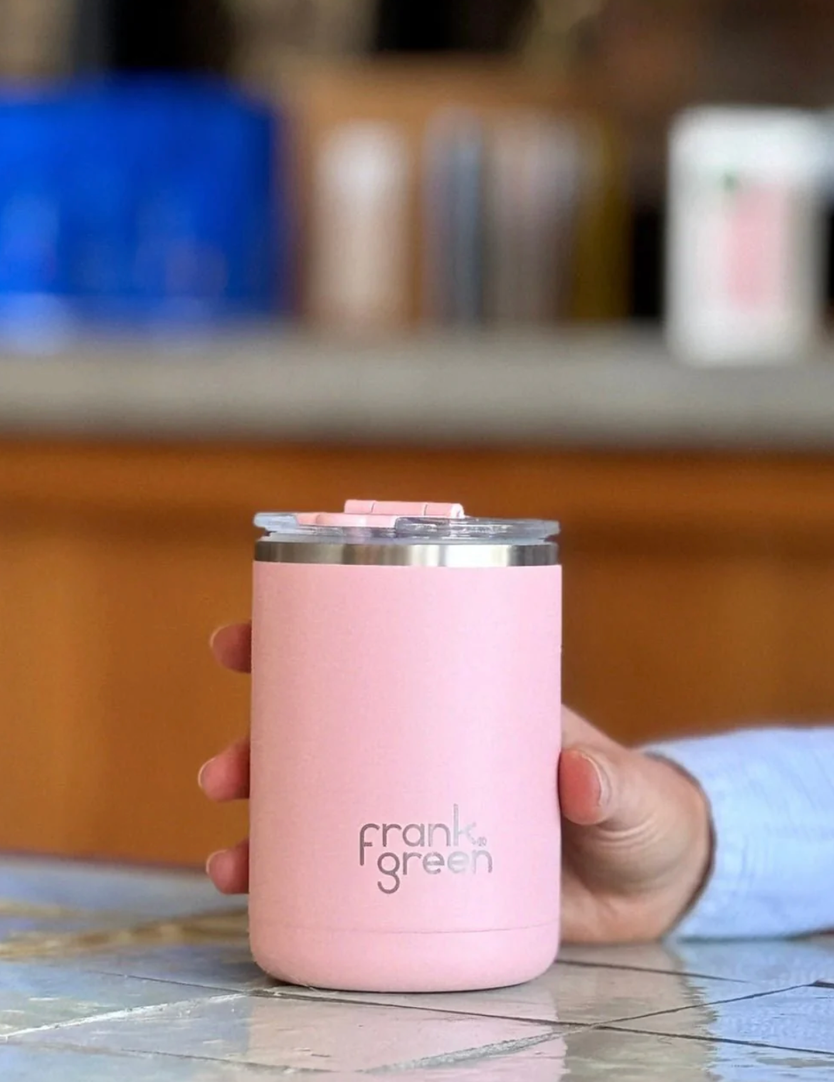 Ceramic Coffee Cup with Hinged Lid - Blushed 12oz