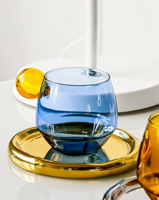 Lollipop Heat Resistant Glass  & Saucer Set - Blue