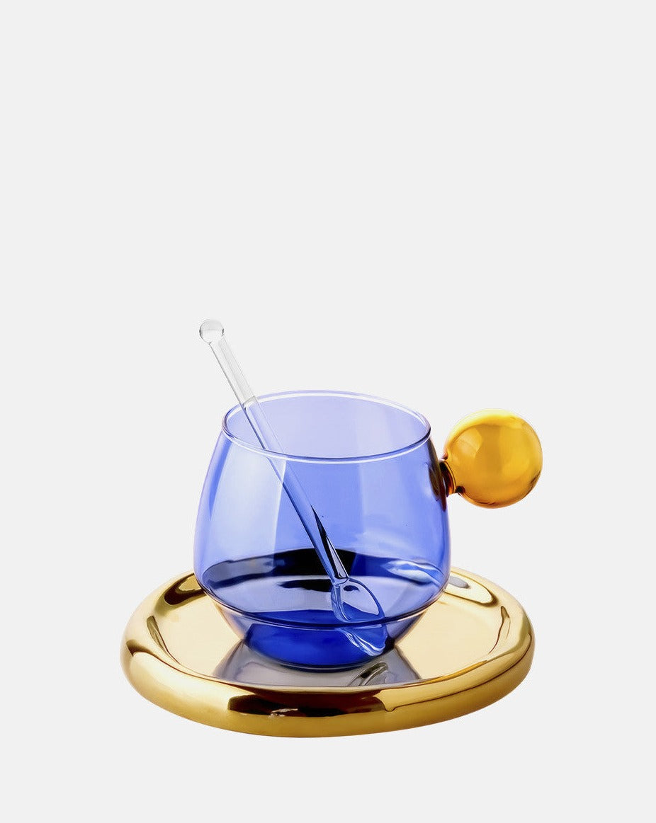 Lollipop Heat Resistant Glass  & Saucer Set - Blue