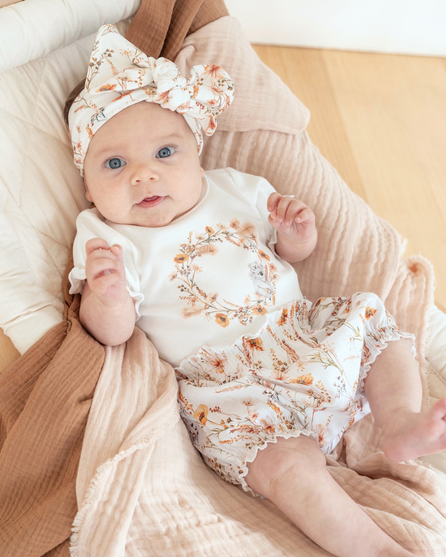 Taylor Organic Floral Koala Bodysuit - Cloud
