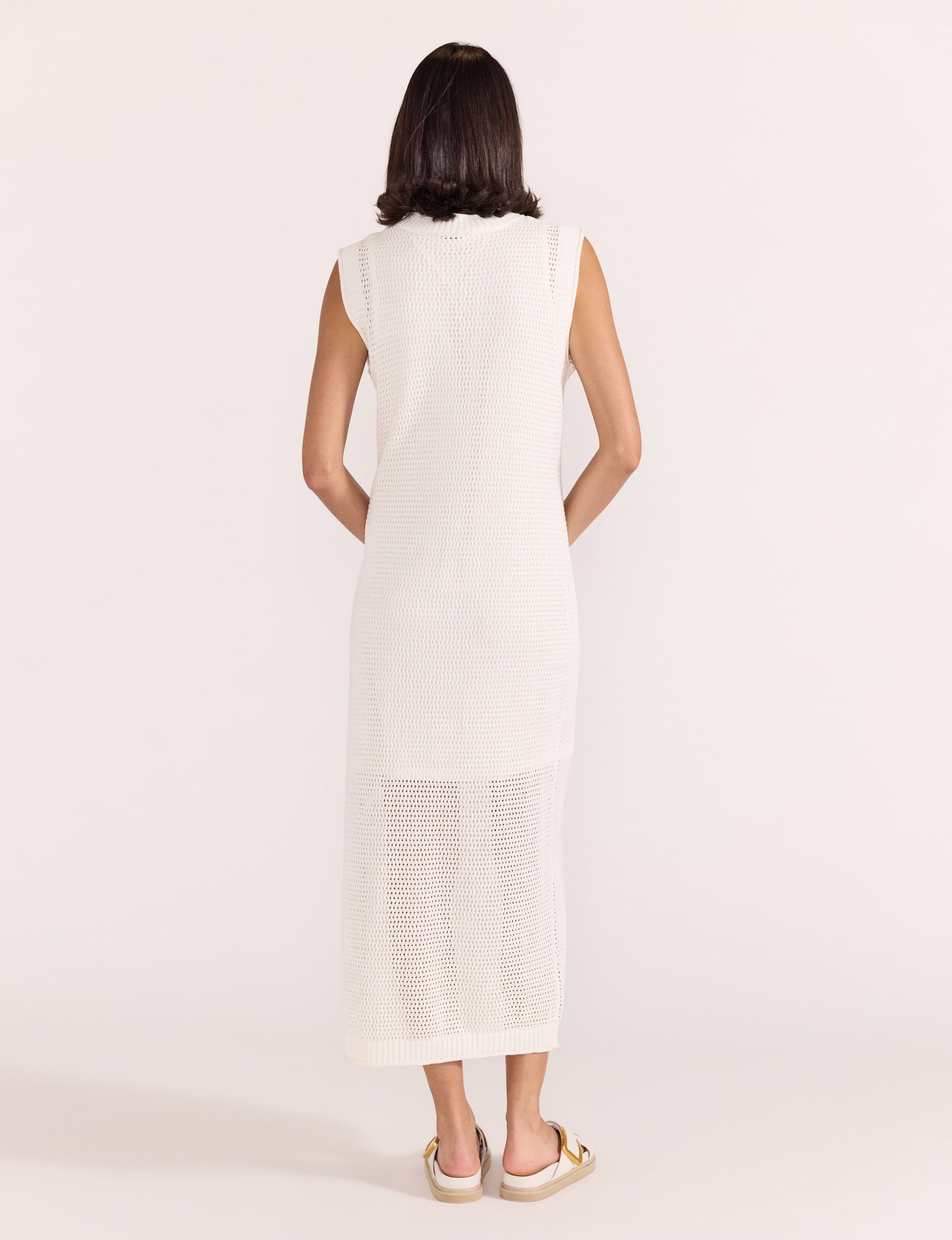 Wave Open Knit Midi Dress - White