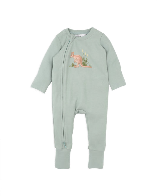 Charlie Kangaroo Organic LS Zipsuit - Dusty Green
