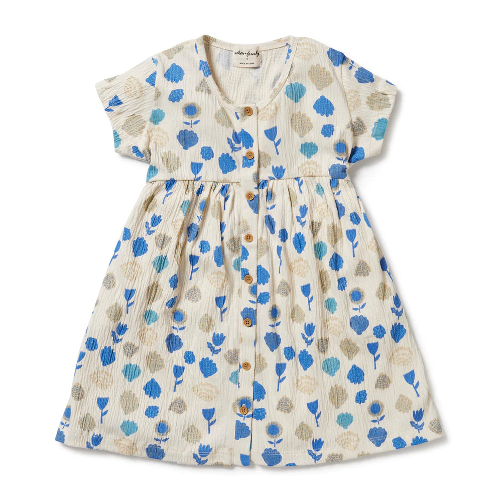 Ocean Breeze Crinkle Button Dress