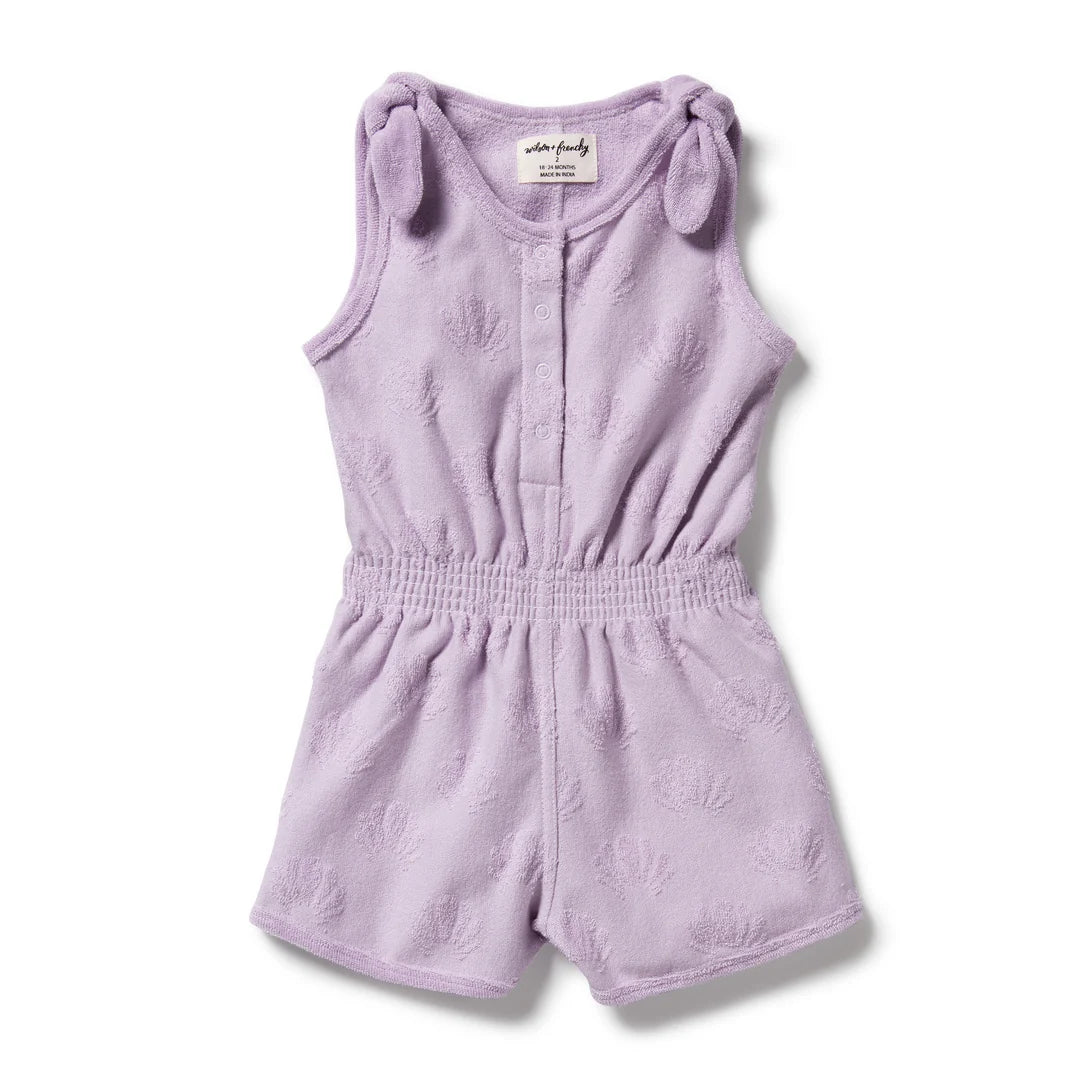 Lavender Shells Organic Terry Playsuit - Lavender Shells