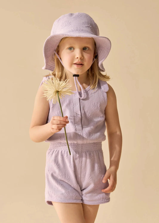 Lavender Shells Organic Terry Playsuit - Lavender Shells