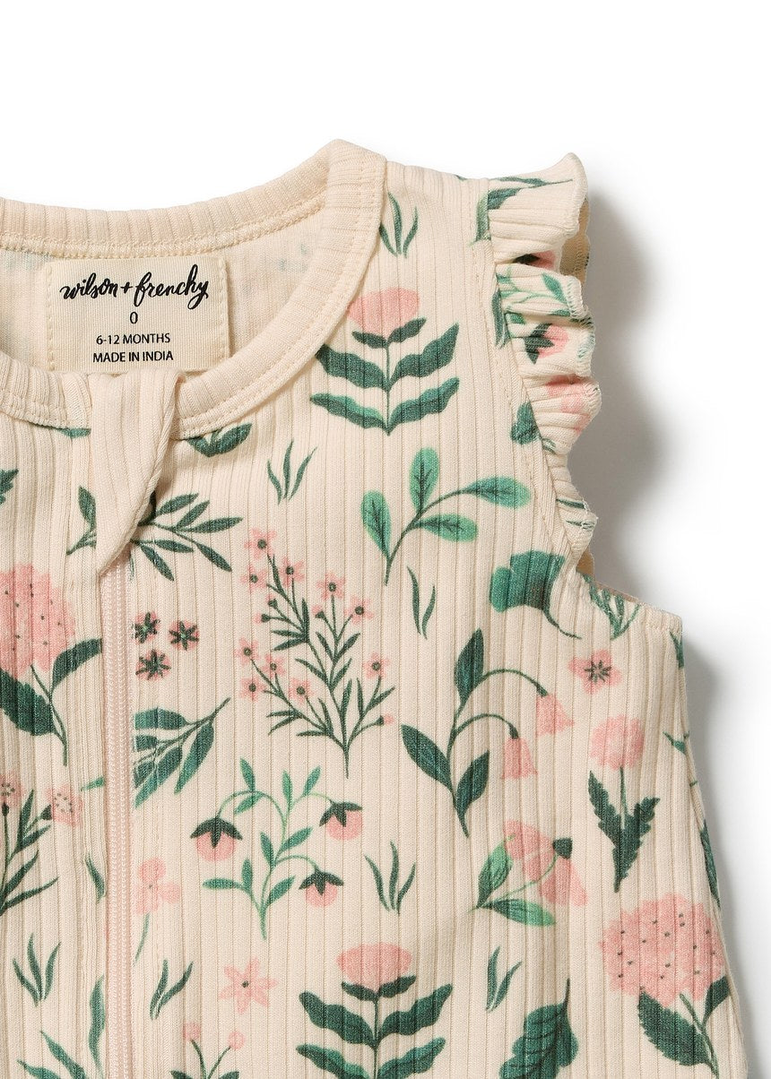 Sweet Bloom Organic Ruffle Zipsuit