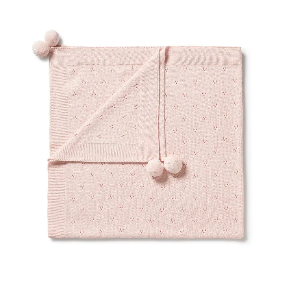 Knitted Pointelle Blanket - Pink