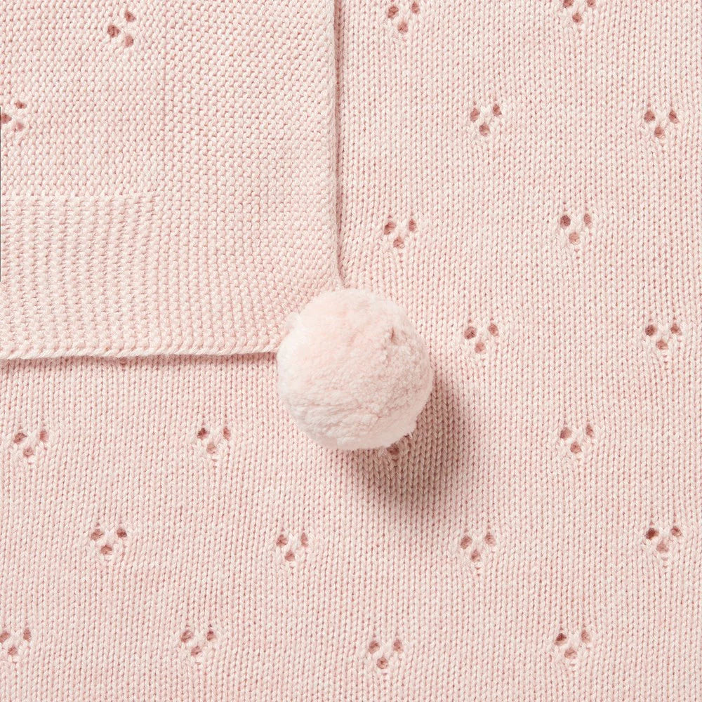 Knitted Pointelle Blanket - Pink