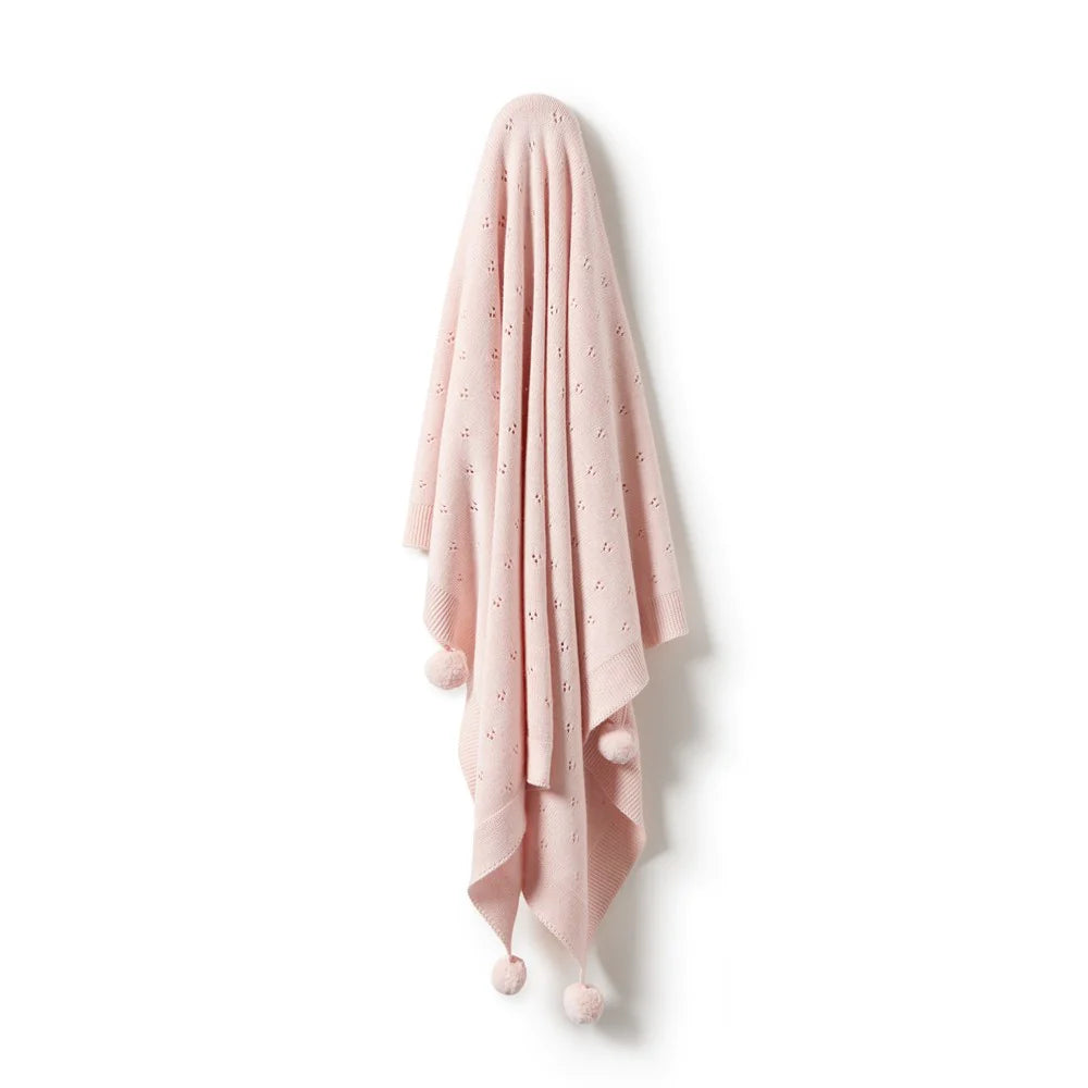 Knitted Pointelle Blanket - Pink