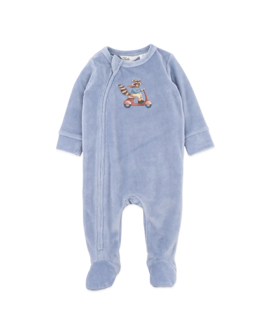 Alvin Velour Zip Onsie - Dusky Blue