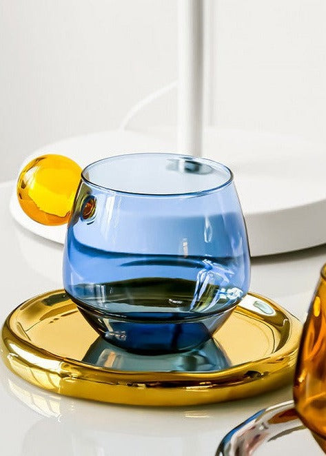 Lollipop Heat Resistant Glass  & Saucer Set - Blue