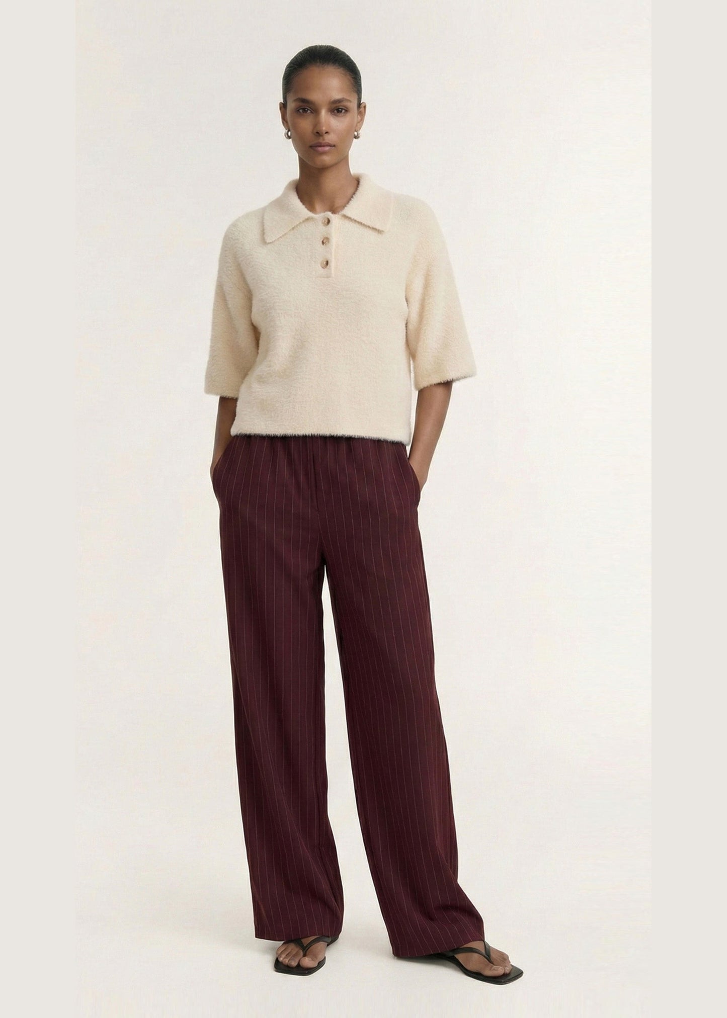 Celine Polo Knit Top - Natural Beige