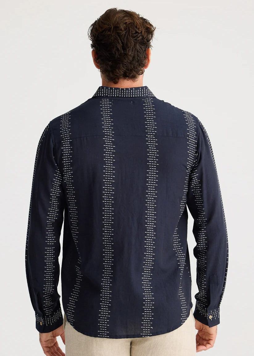 Oxford Shirt - Navy W White Embroidery