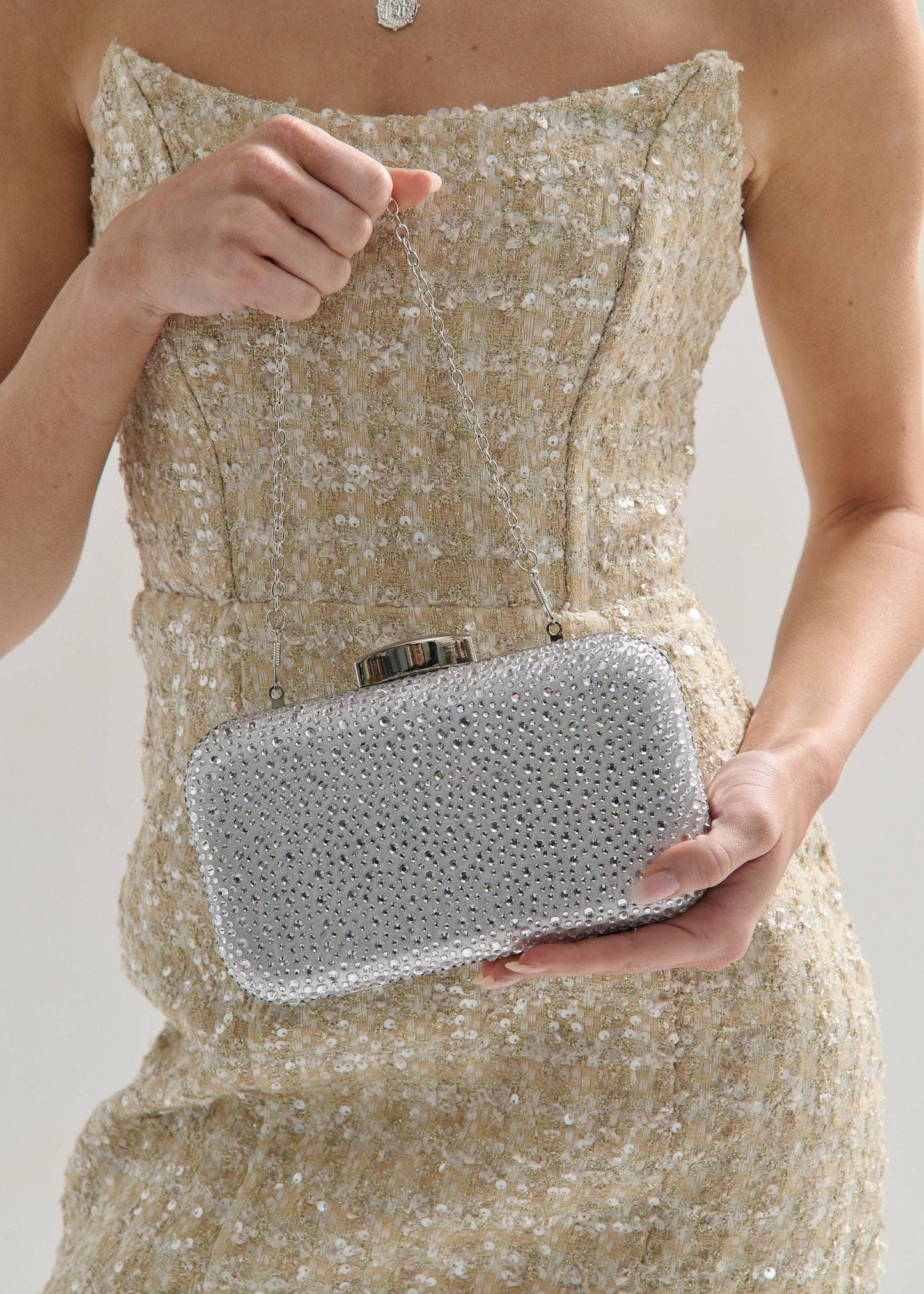 Romie Rhinestone Clutch Bag in Silver