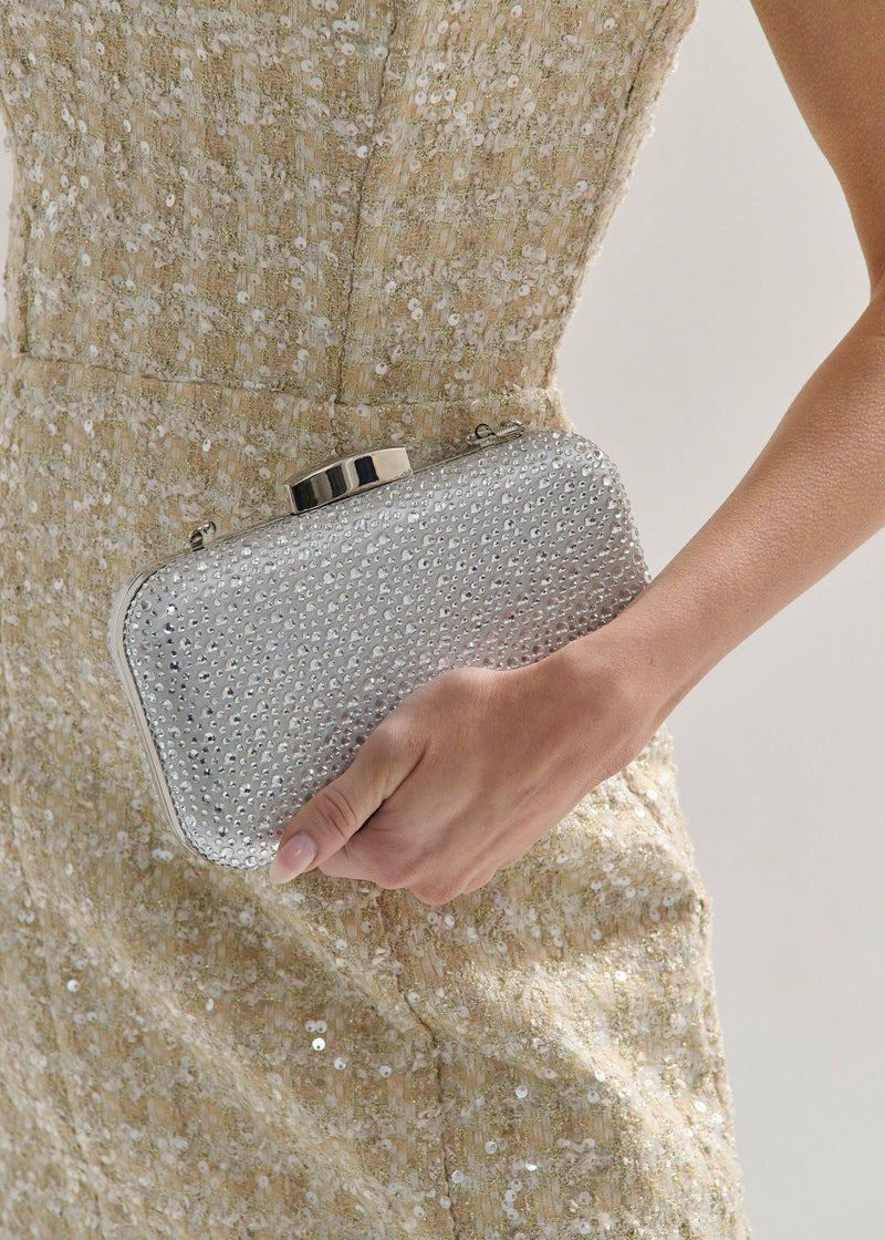 Romie Rhinestone Clutch Bag in Silver