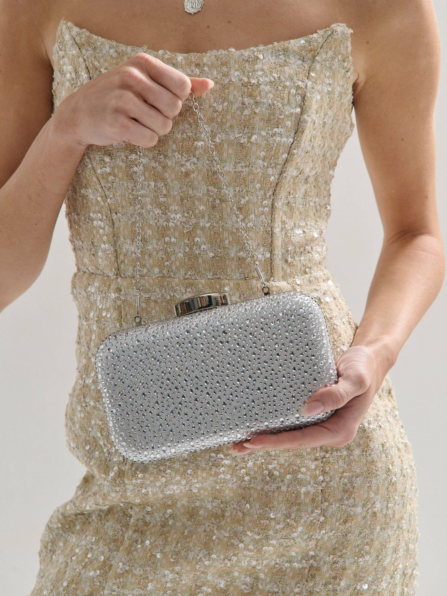 Romie Rhinestone Clutch Bag in Silver
