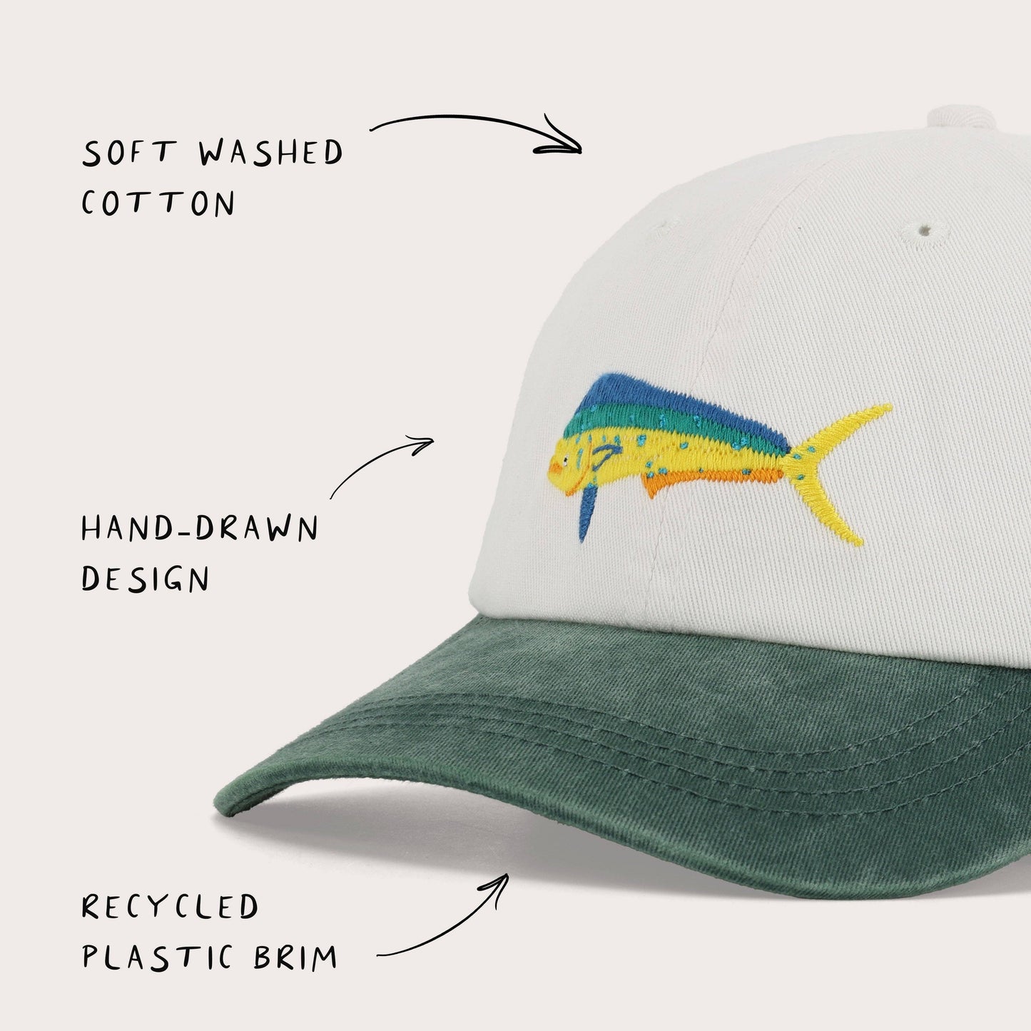 Pallion Point - Mahi Mahi Fish Lid | White & Green Cotton Dad Cap