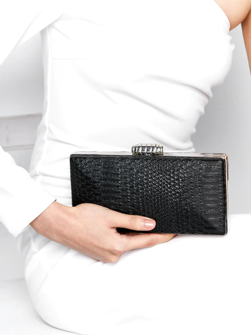 Ciara Croc Effect Clutch - Black