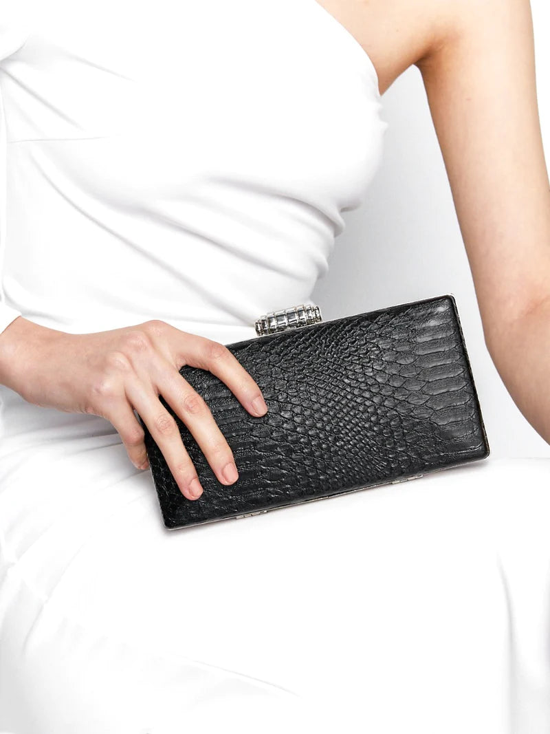 Ciara Croc Effect Clutch - Black