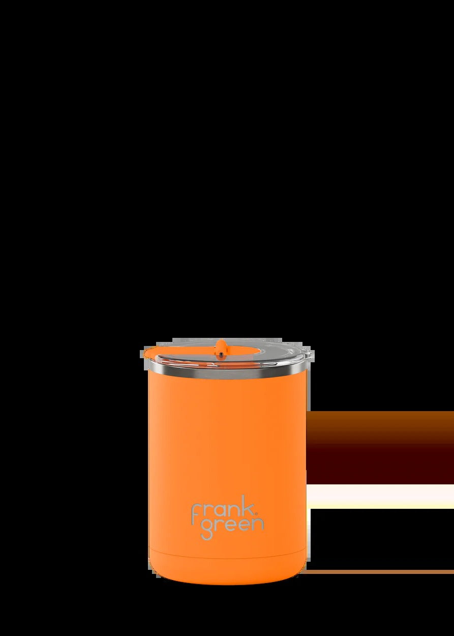 Ceramic Coffee Cup with Hinged Lid - Neon Orange 12oz